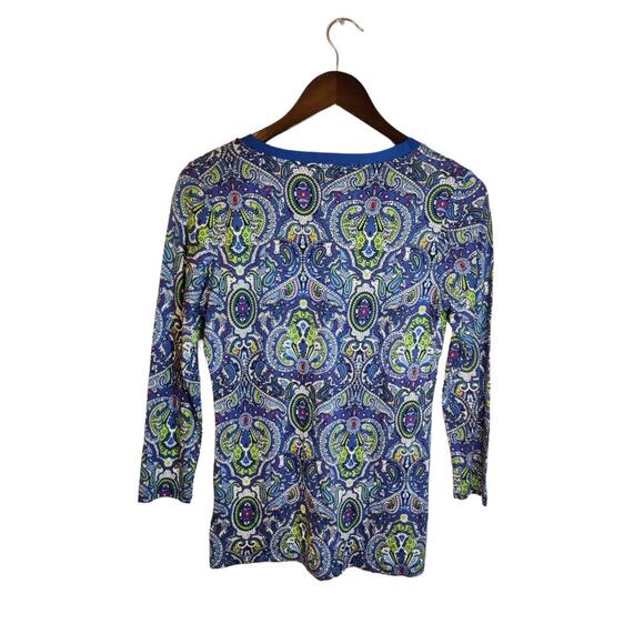 Talbots Blue Floral Paisley Printed V-Neck Long Sleeve Knit Top Size XS NWT - Picture 2 of 8
